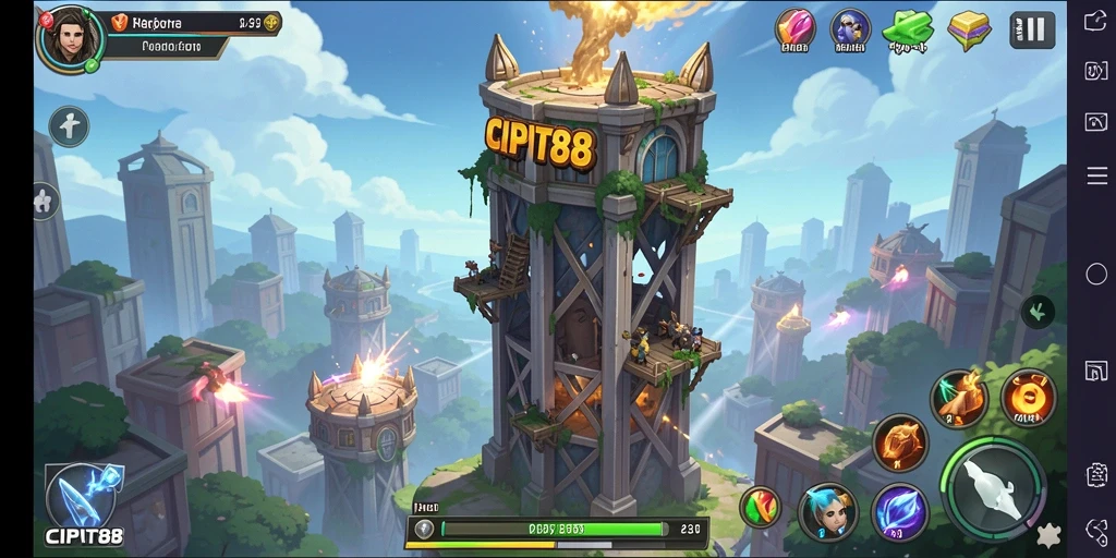 Tampilan gameplay seru di CIPIT88 dengan strategi menara yang menantang.